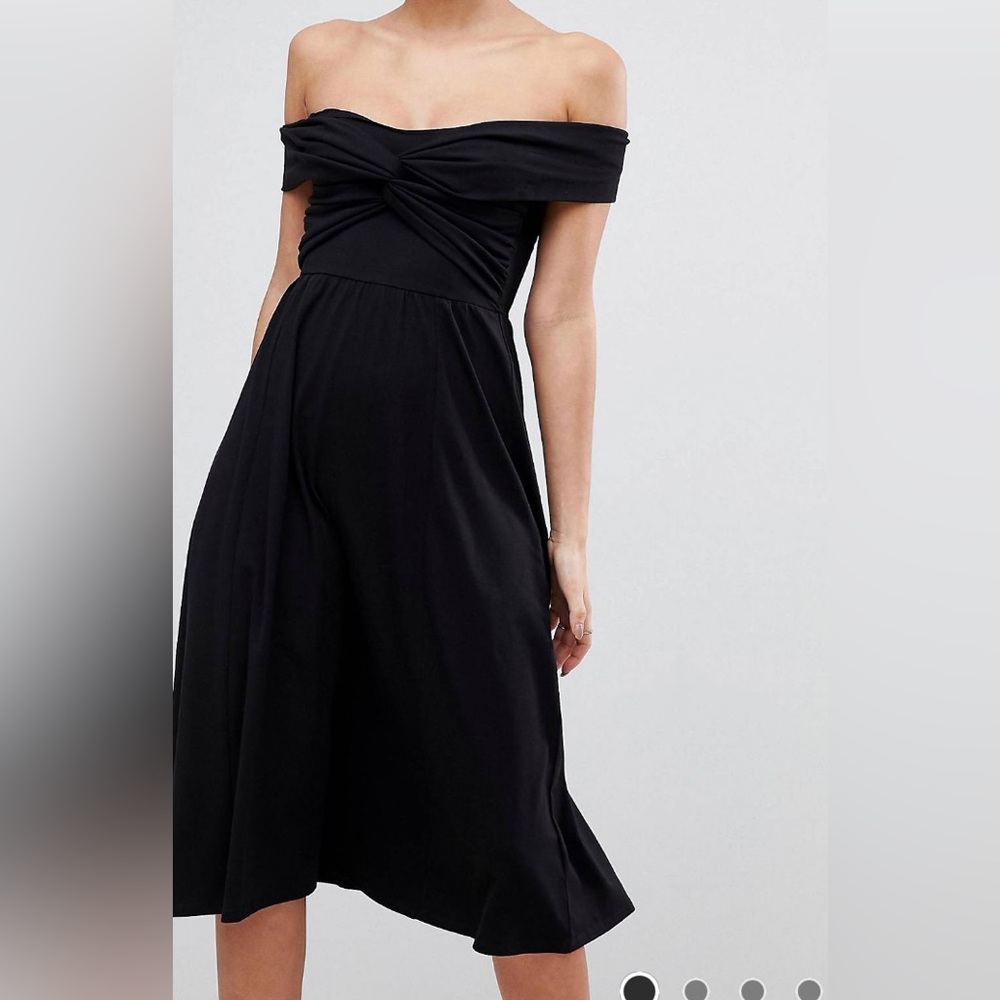 Black off shoulder midi dress